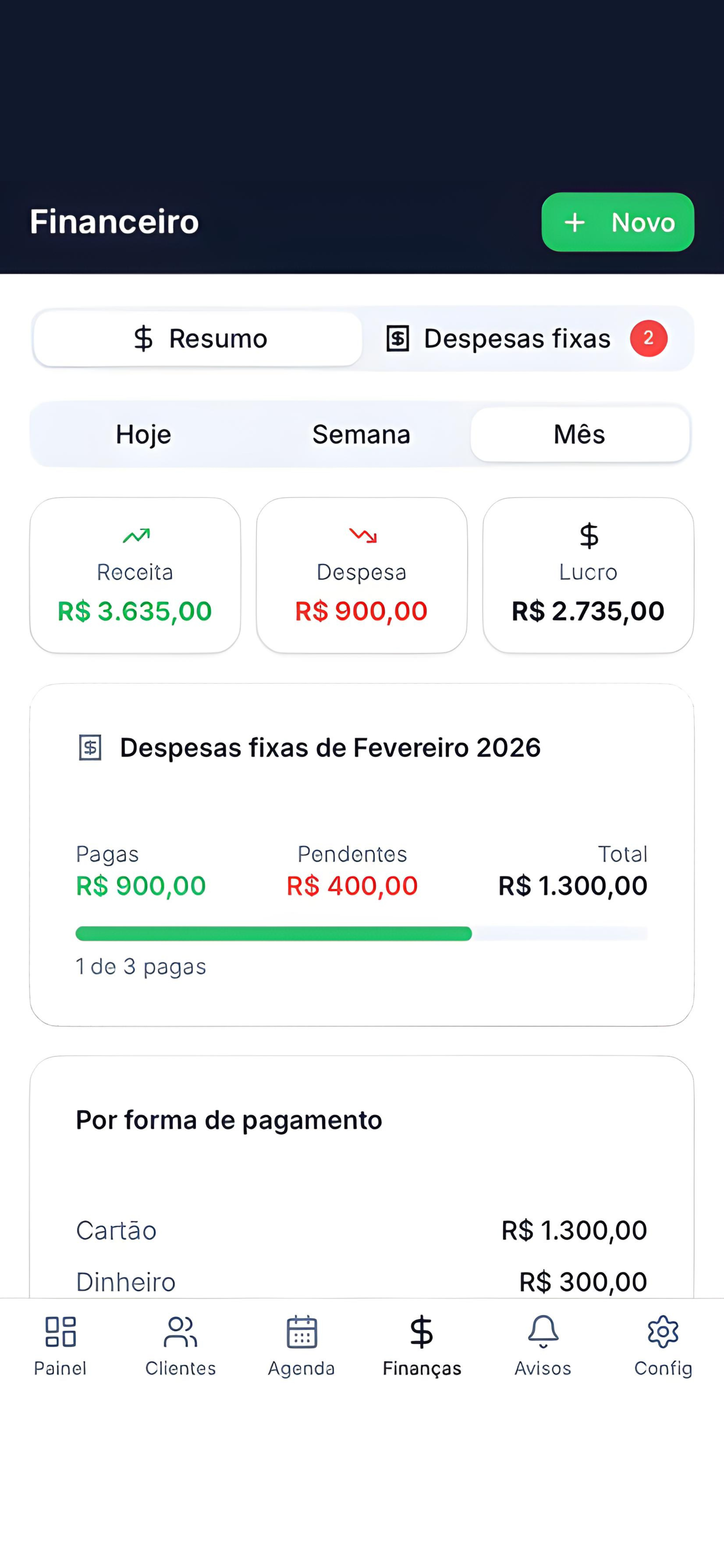 Tela do app - Financeiro